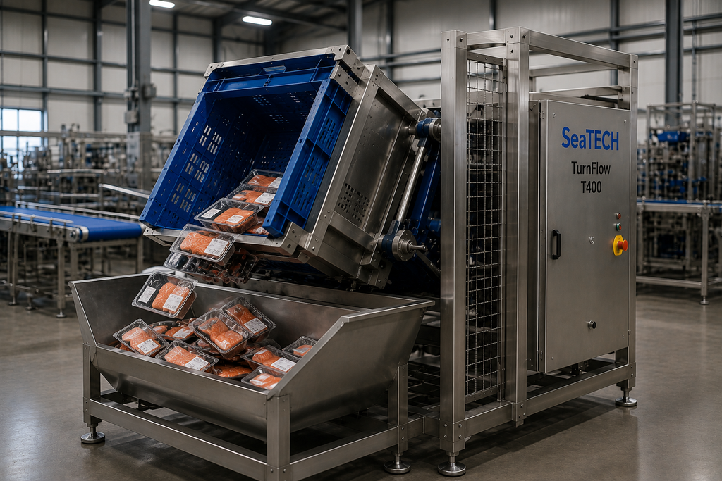 Retourneur de caisses industriel TurnFlow conçu par SMB Crépin